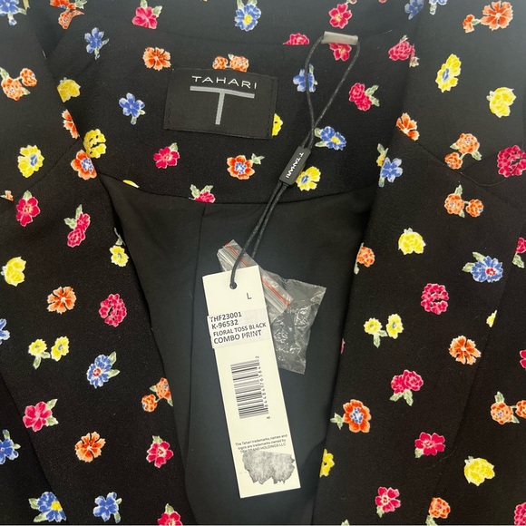 Tahari ASL Floral Toss Black Blazer Jacket – Size L – NWT Colorful Print - Picture 7 of 13